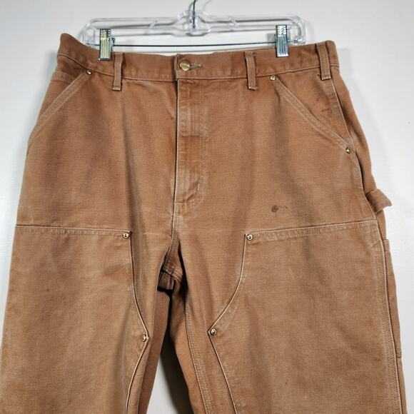 CARHARTT Original Fit Work Pant Men Tagged 36 x 34 | Measure 35 x 32 Tan Canvas - Picture 7 of 12